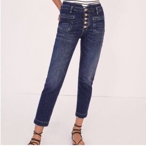 Anthropologie $128 Pilcro Ultra High-Rise Slim Utility Jeans size 25 denim dark